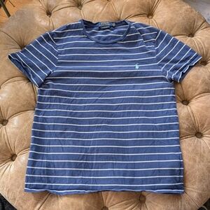 Polo Ralph Lauren Mens Custom Slim Fit Striped T-Shirt Navy Blue White Size M